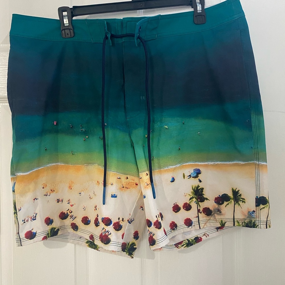 American Eagle Outfitters Beach Print board Shorts - Green and Blue, size large